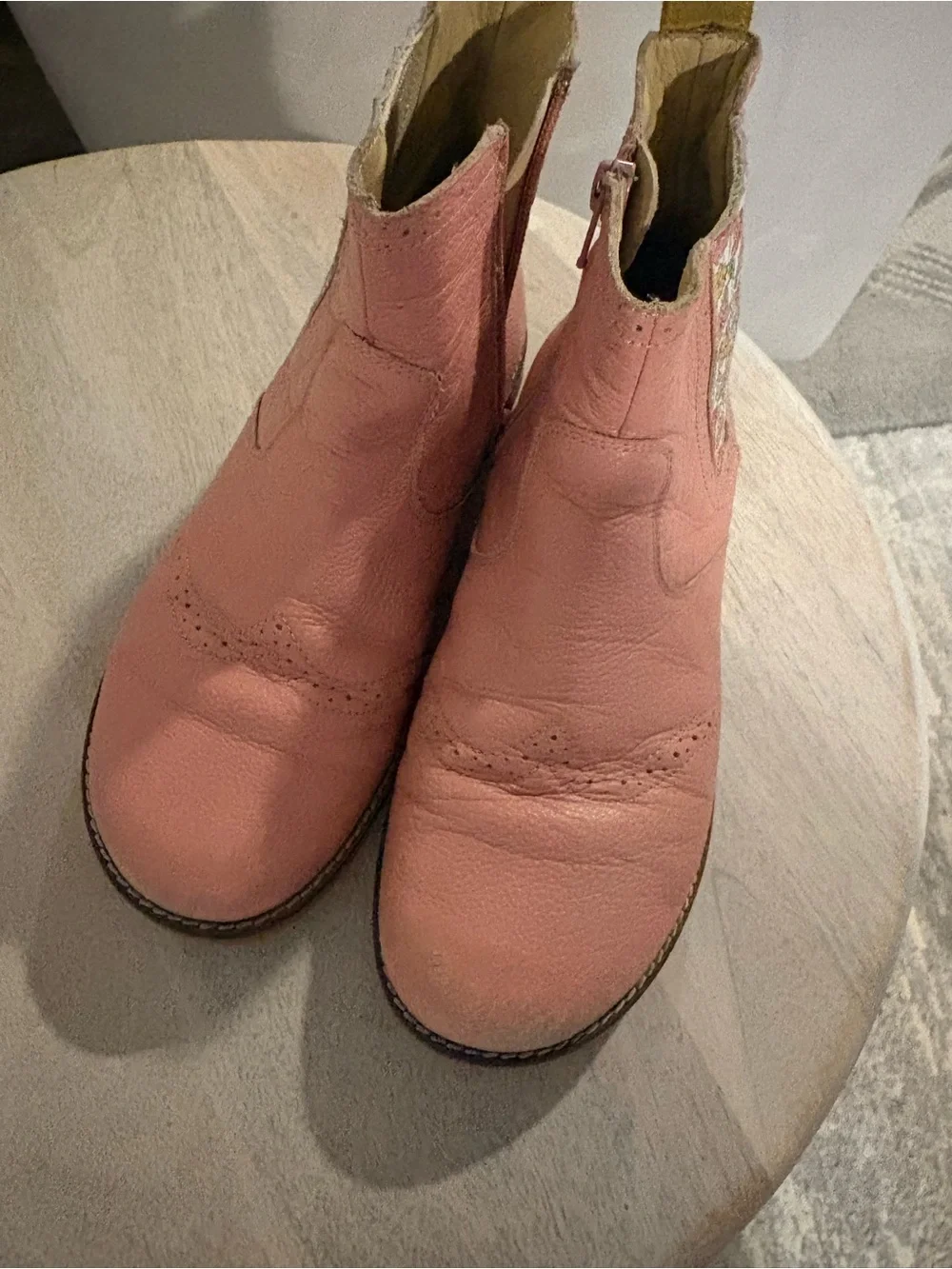 Boden Pink Leather Chelsea Booties with Floral design